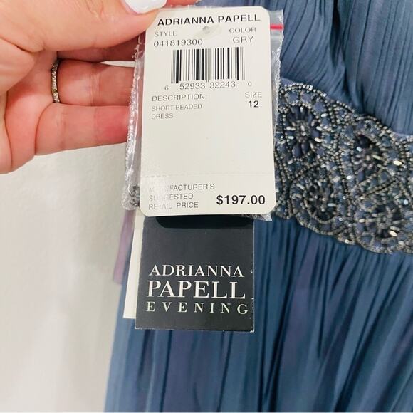 Adrianna Papell Beaded Empire Waist Evening Dress Steel Blue Sz 12 NWT Formal - Picture 11 of 15